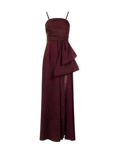 Abito midi drappeggiato con fiocco – Bordeaux | Rinascimento